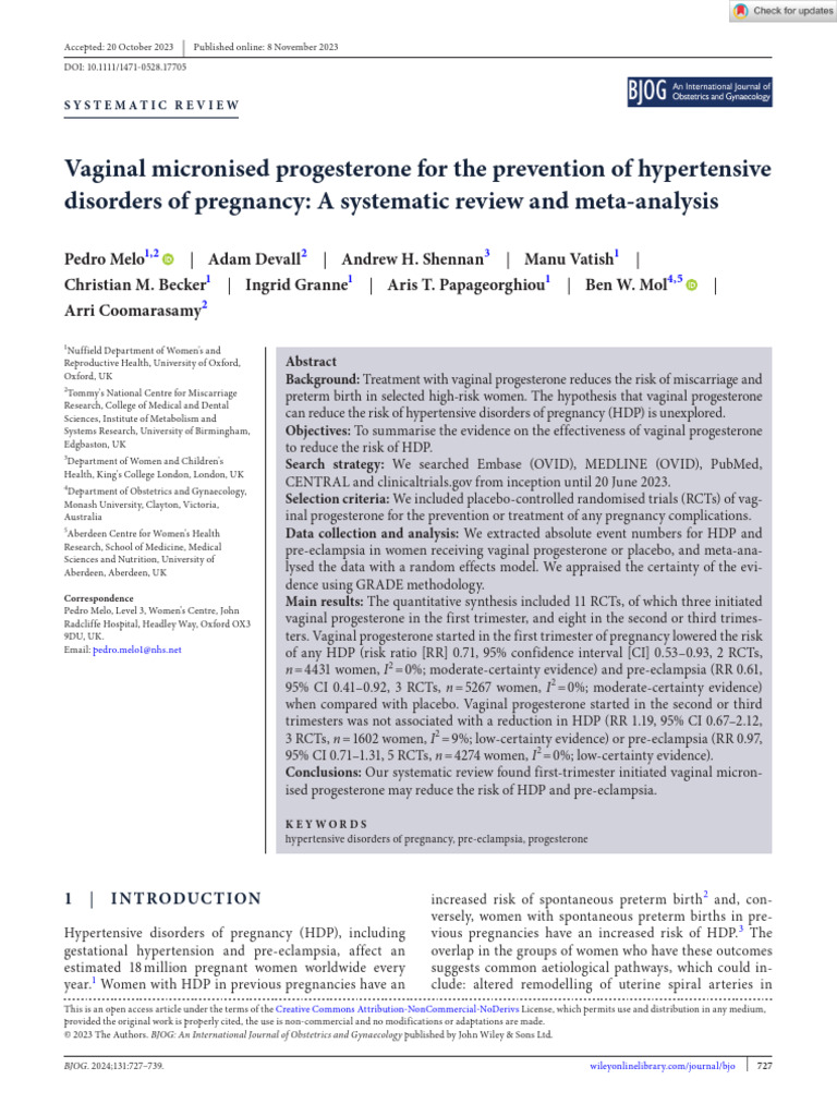 Melo. Vaginal Micronised Progesterone For The Prevention of ...