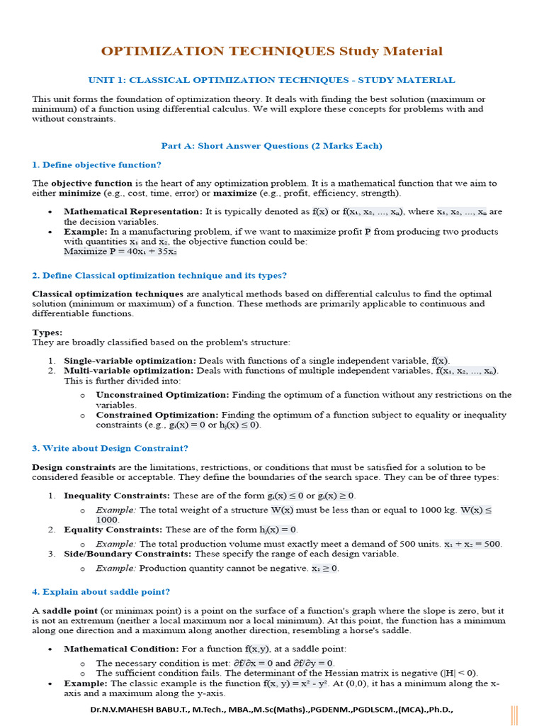 OT Study Material Questions & Answers | PDF | Mathematical Optimization ...