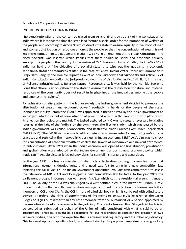 Evolution of Competition Law in India | PDF
