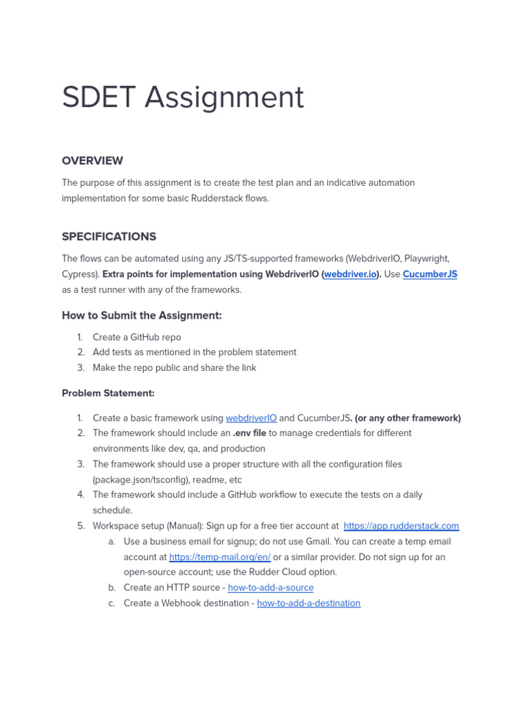 RudderStack SDET Assignment - 2025 | PDF