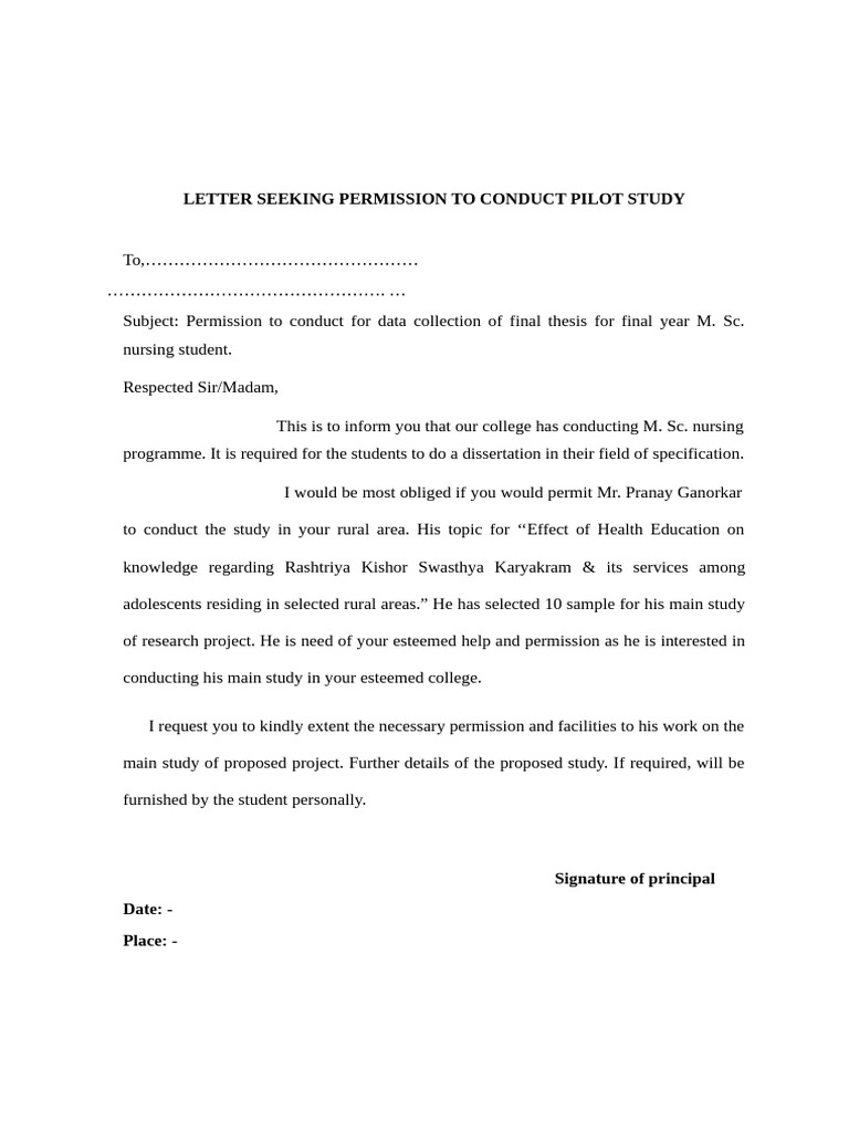 Letter Seeking Permission To Conduct Pilot Study | PDF