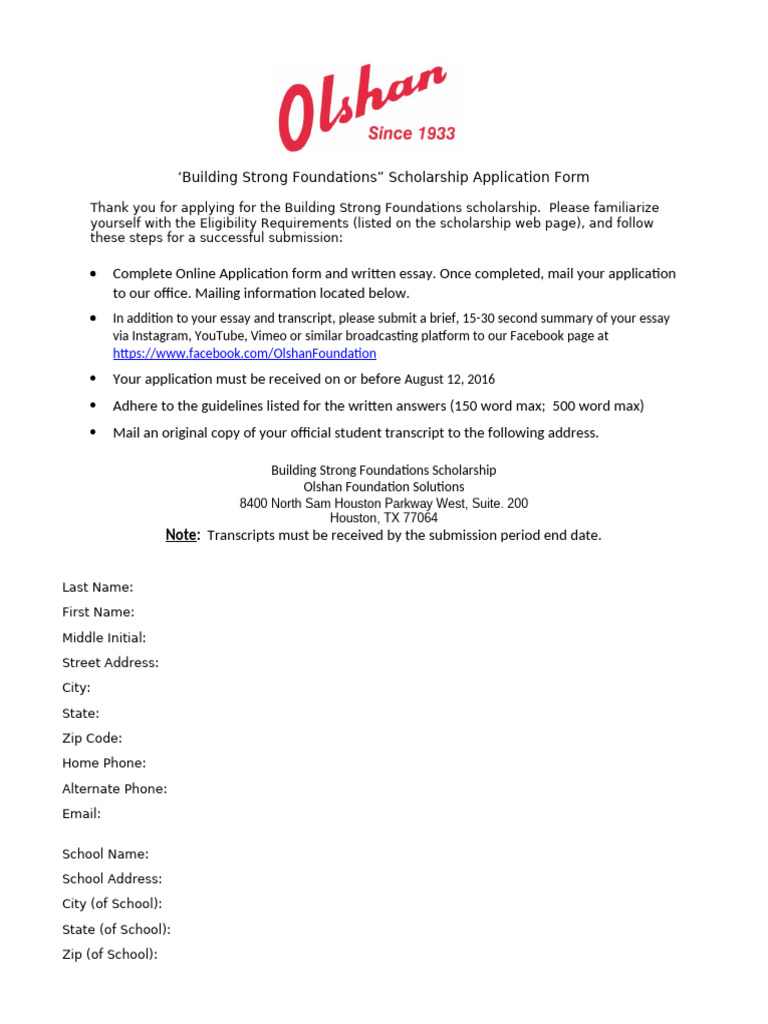 Building Strong Foundations Scholarship Document | PDF