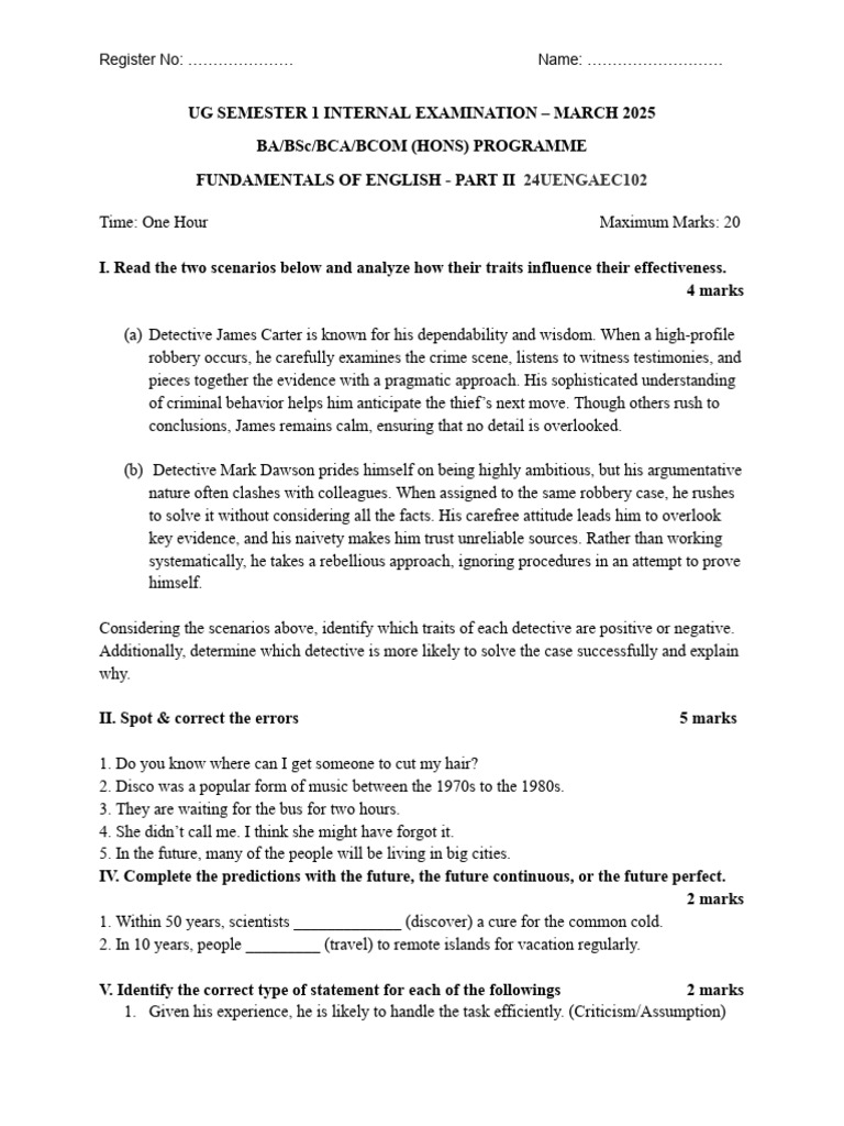 Aec English Internal QP March 2025 | PDF