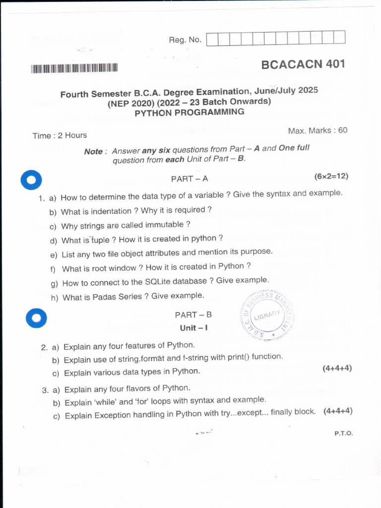 BCA IV Sem Python Programming June - 2025 | PDF