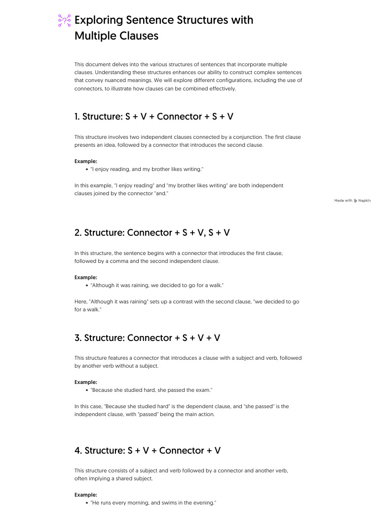 Exploring Sentence Structures With Multiple Clauses | PDF | Subject ...