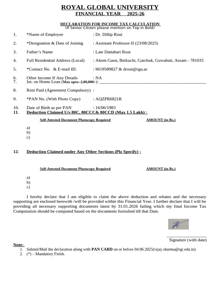 TDS Declaration Form 2025-2026 | PDF