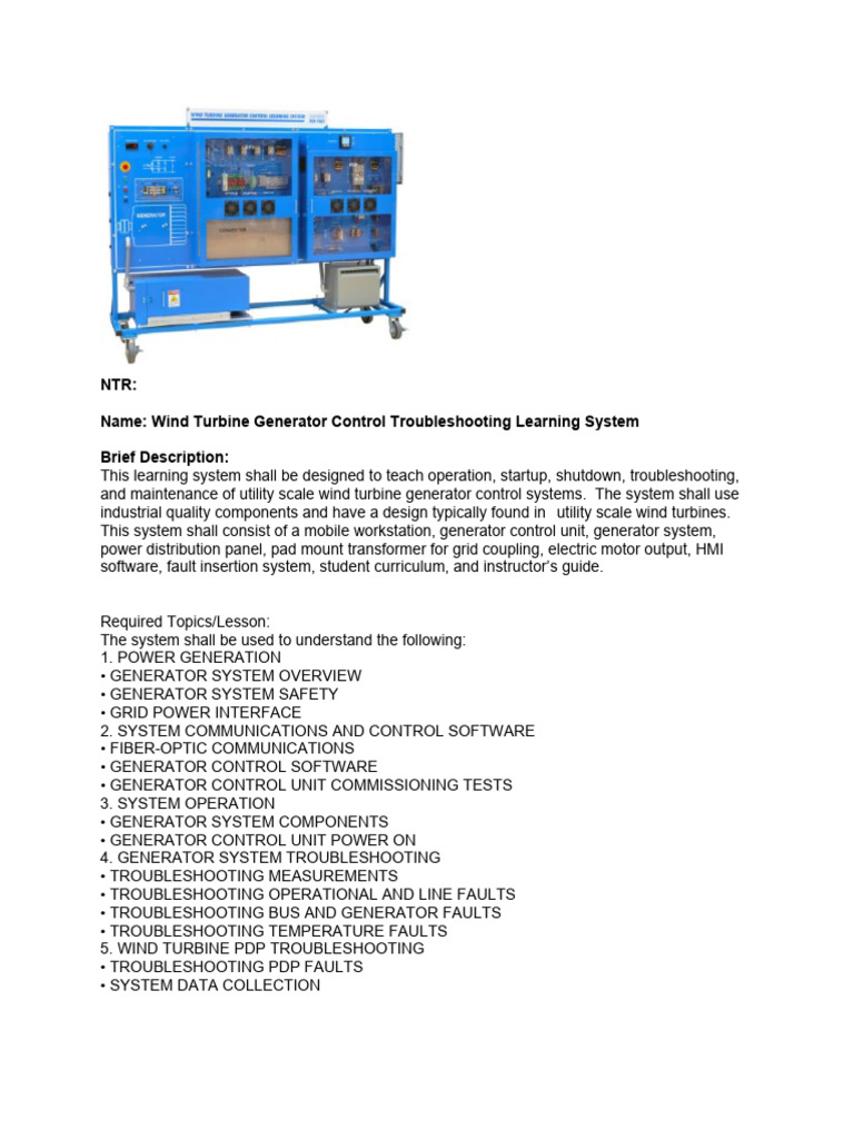 Wind Turbine Generator Control Troubleshooting Learning System | PDF ...