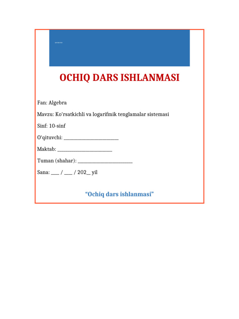 Ochiq Dars Rasmli-1 | PDF