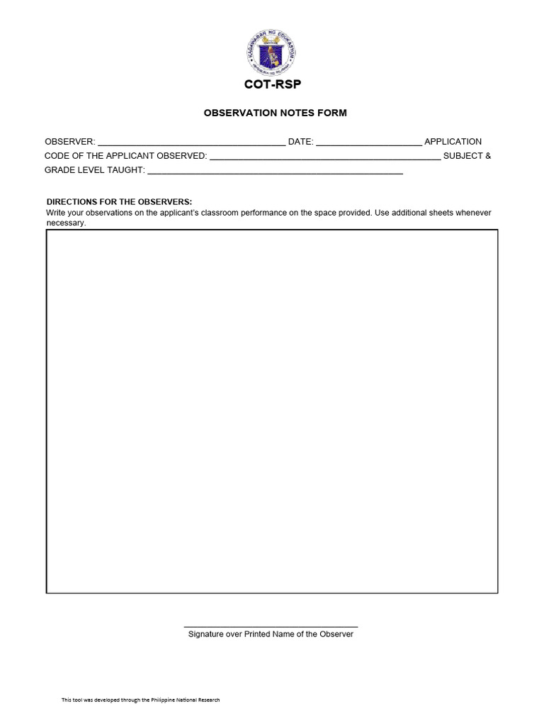 Cot-Rsp Observation Notes | PDF