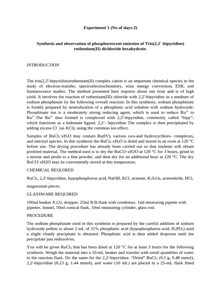 Experiment 1 - RuCl3 | PDF | Precipitation (Chemistry) | Sodium