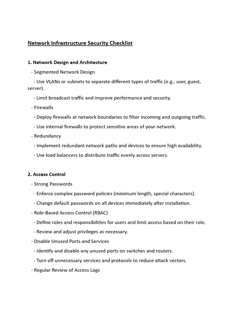 Network Infrastructure Security Checklist | PDF | Security | Computer ...