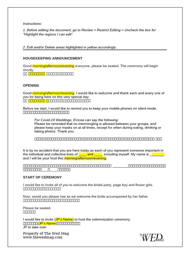 Ceremony Emcee Script Eng and Chi | PDF