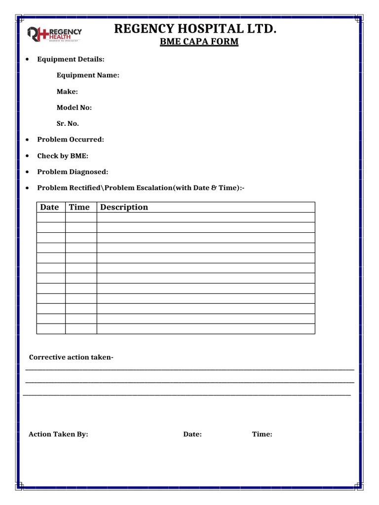 Regency Hospital LTD.: BME Capa Form | PDF