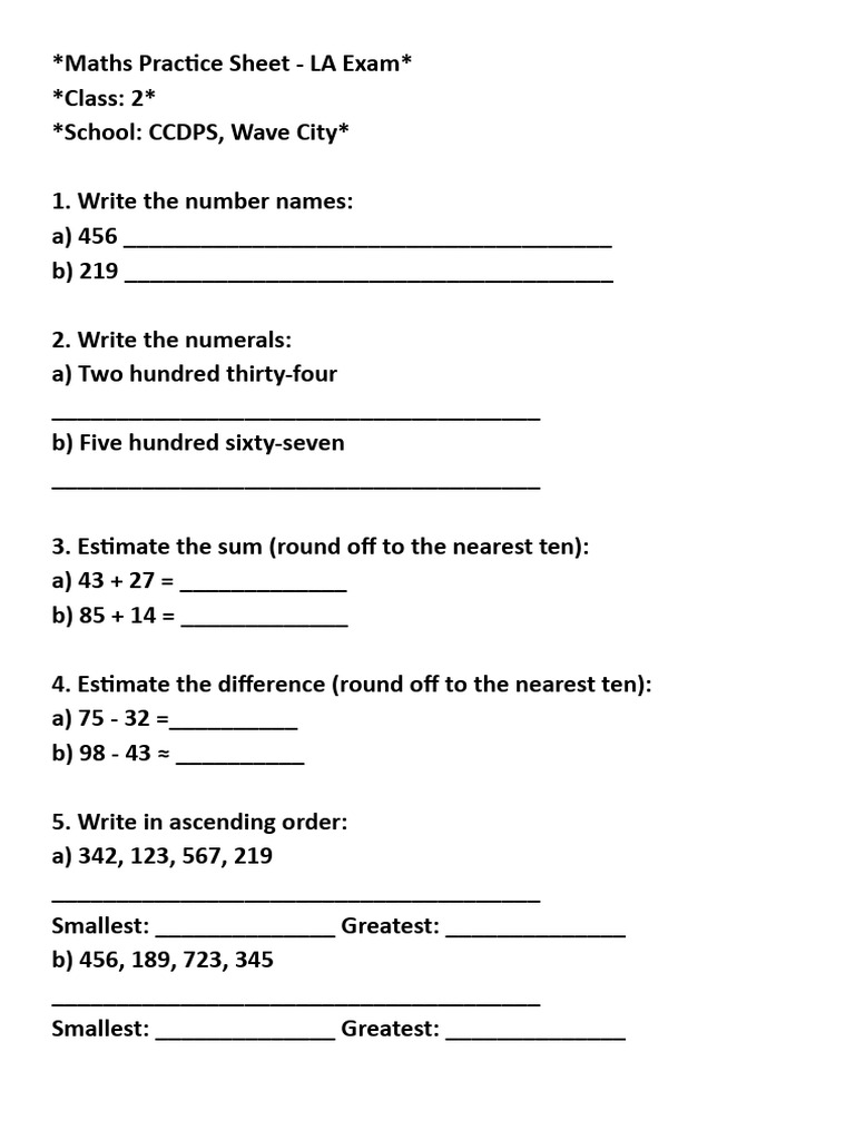 Maths Practice Sheet | PDF