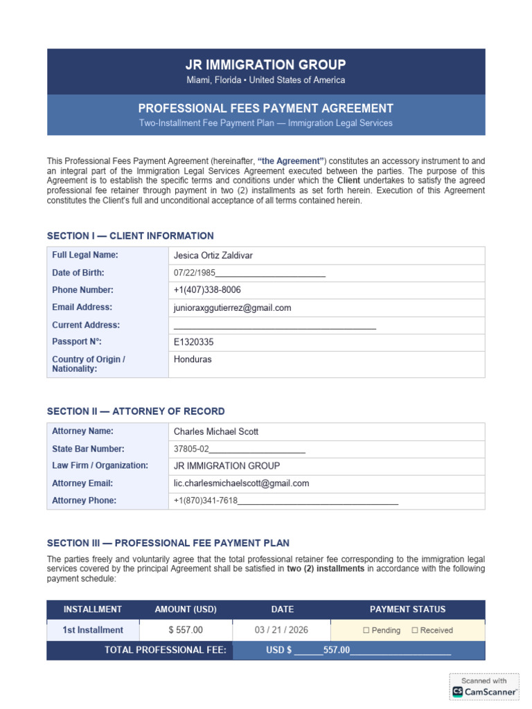 Professional Fees Payment Agreement JR J | PDF | United States ...