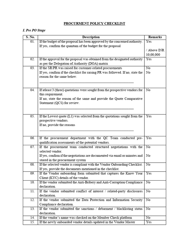 Procurment Policy Checklist | PDF