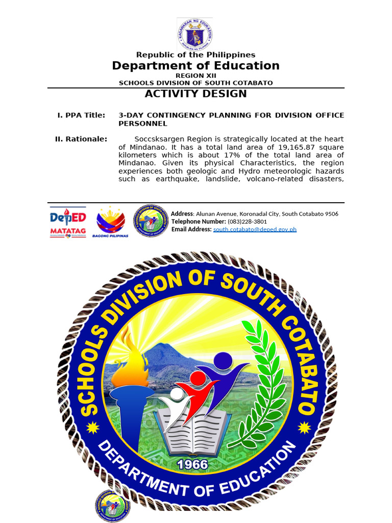 Activity Design Conplan Division Office Final | PDF | Disaster Risk ...
