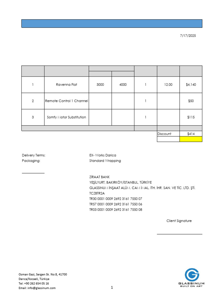 GL 468 - Abuja - Pergola 02 - Proforma Invoice | PDF