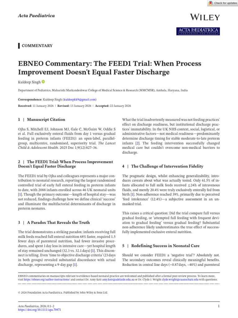 EBNEO Commentary: The FEED1 Trial: When Process Improvement Doesn't ...