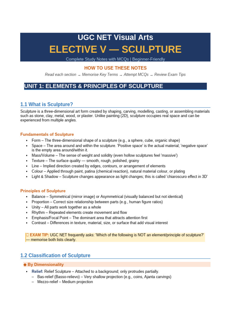 UGC NET Sculpture Notes | PDF | Wood Carving | Sculpture