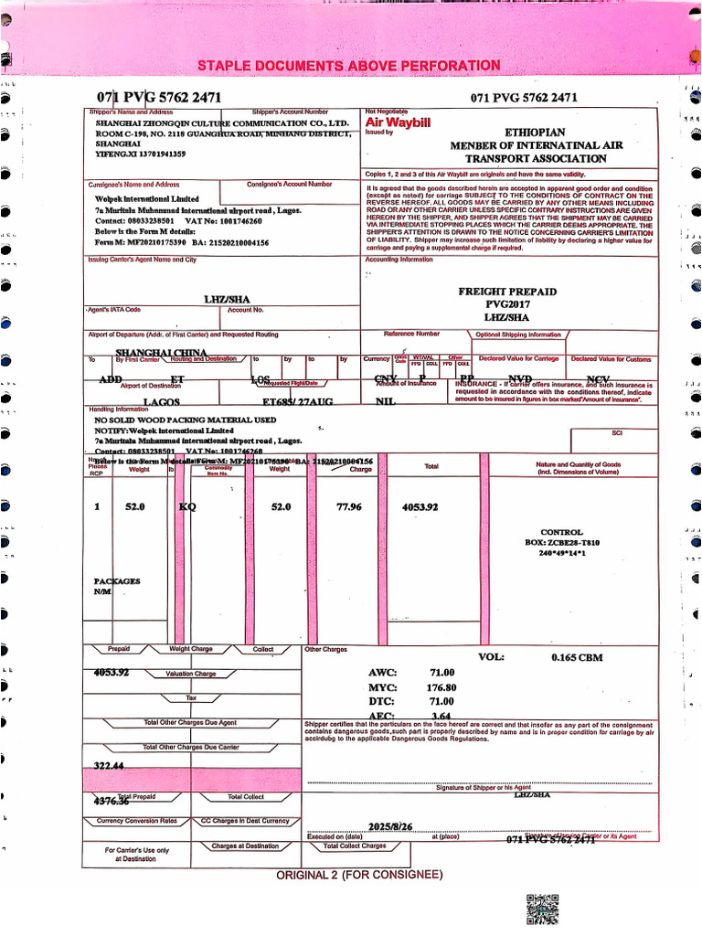 Final Awb For Shanghai Shipment-1 | PDF