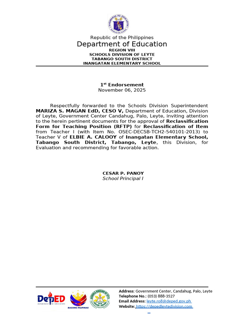 Endorsement Letter Reclass | PDF | Government Institutions | Governance