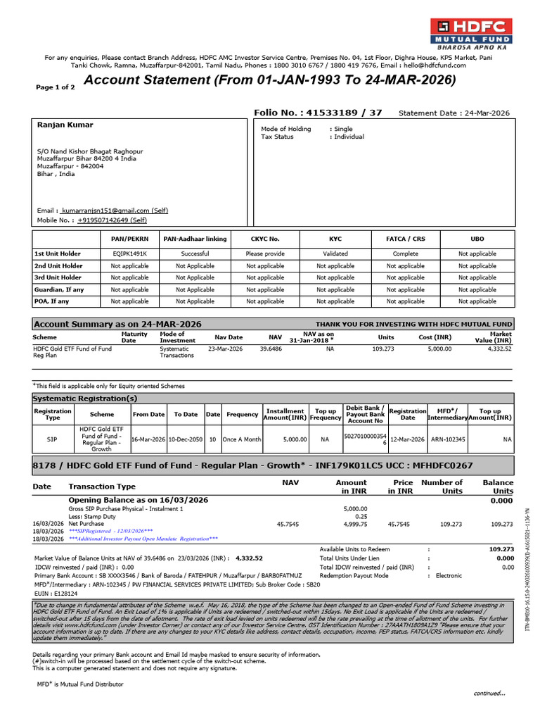 Account Statement (From 01-JAN-1993 To 24-MAR-2026) : Folio No ...