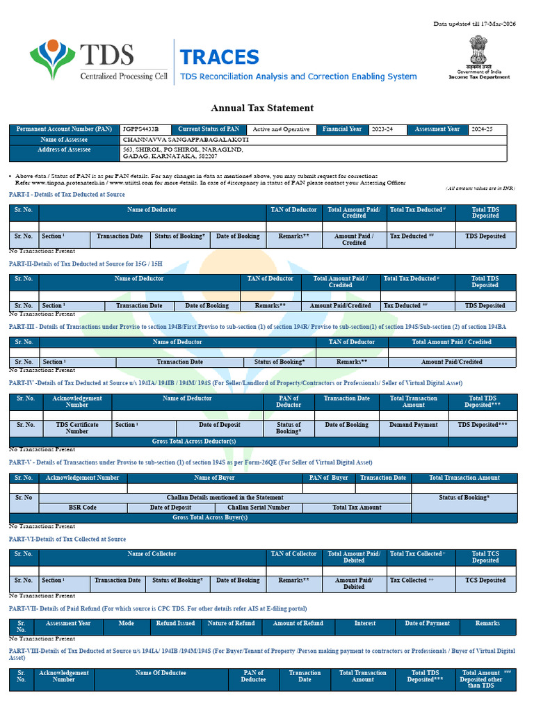 Form 26AS 2024-25 | PDF | Taxes | Payments