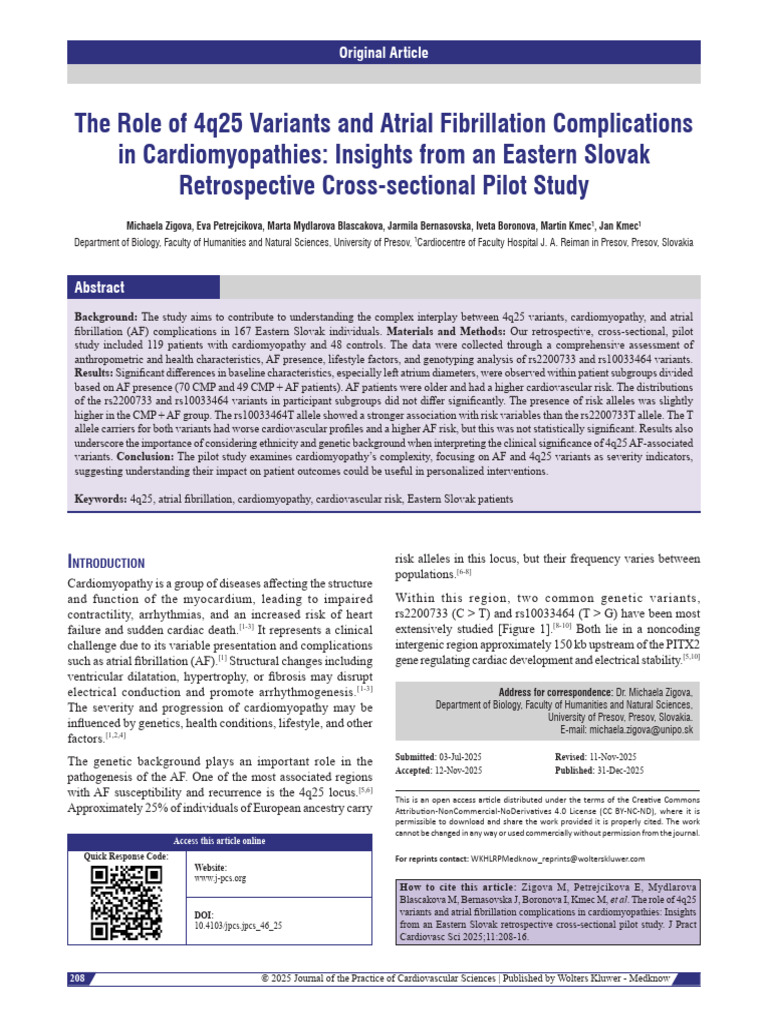 The Role of 4q25 Variants and Atrial Fibrillation.3 | PDF | Blood ...