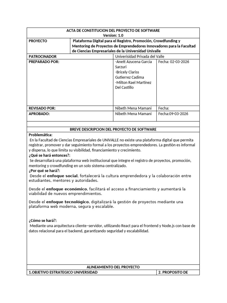Template Acta de Constitucion Del Proyecto de Software | PDF | Software ...