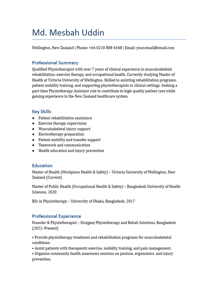 MD Mesbah Uddin One Page CV NZ Format | PDF