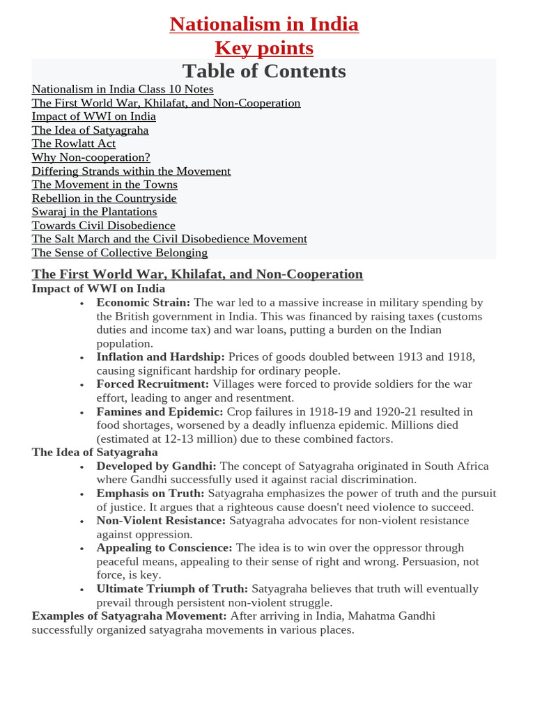 Nationalism in India Key Points | PDF | Mahatma Gandhi | Indian Nationalism