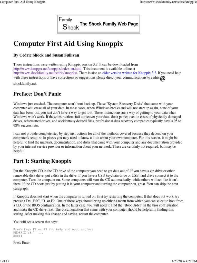 Computer First Aid Using Knoppix | PDF | Computer File | Windows 2000