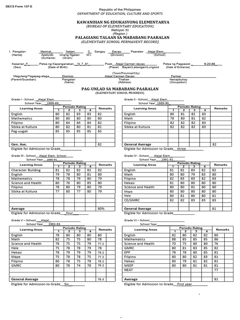 DepEd Form 137 Old | PDF | Philippines | Intelligence