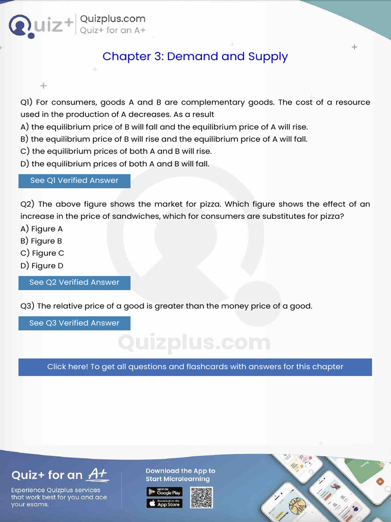For Consumers Goods A and B Are Complementary Goods The Cost of A ...