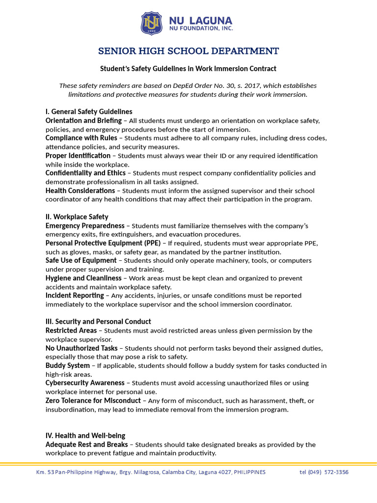 Safety Guidelines in Work Immersion | PDF | Occupational Safety And ...