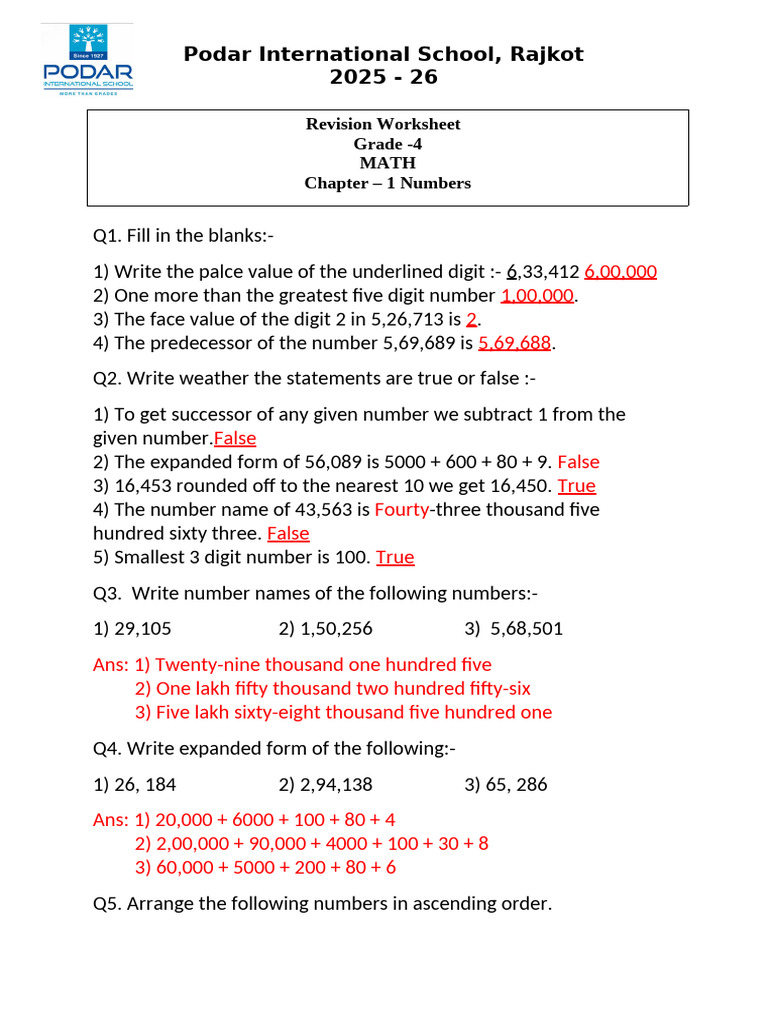 CH 1 Grade 4 Worksheett | PDF