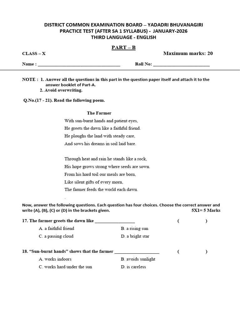 10th Practice Paper English Part - B | PDF