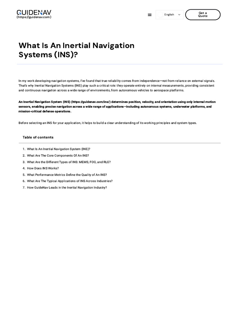 Inertial Navigation System (INS) | PDF | Inertial Navigation System ...