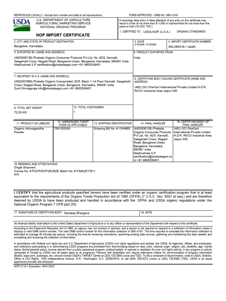ImportCertificate 492 260318 1 (Draft) | PDF | United States Department ...