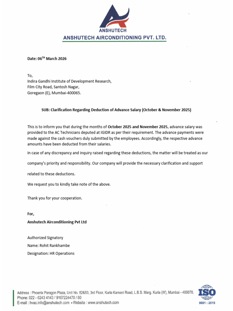 Clarification Letter | PDF