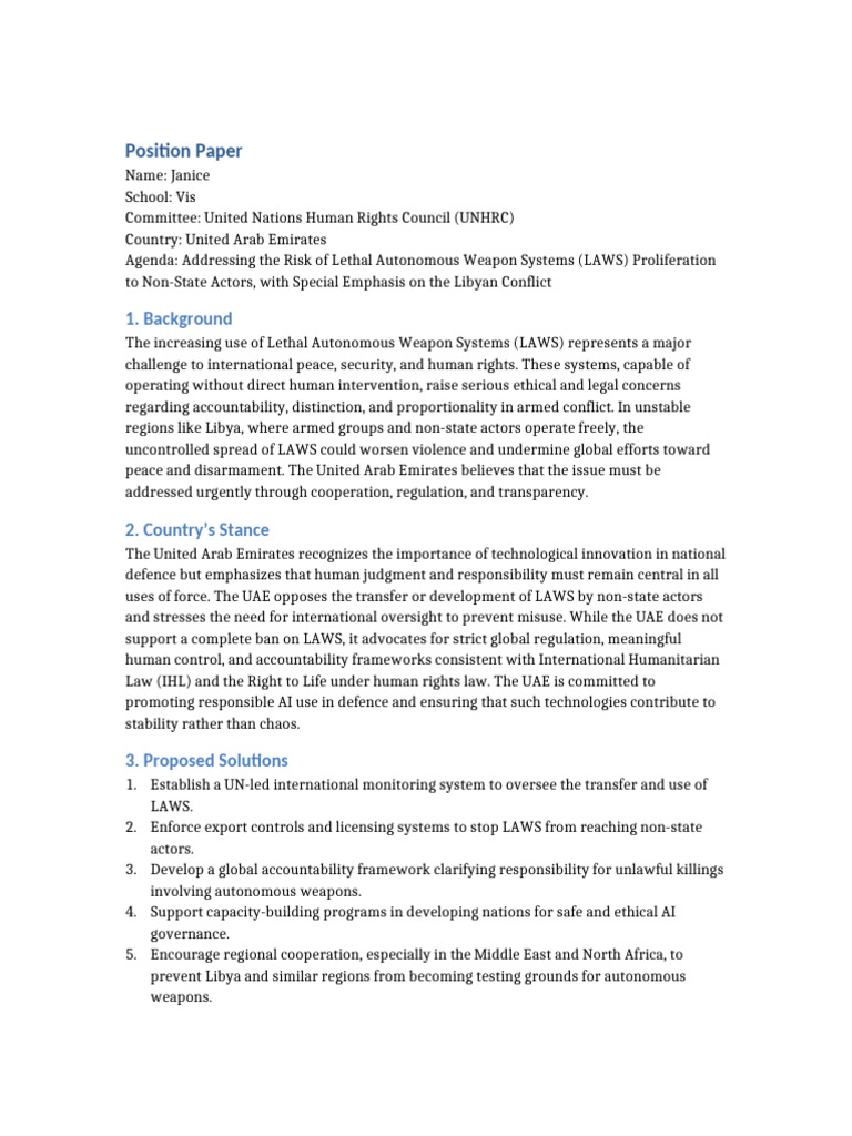 UAE UNHRC Position Paper Janice VIS | PDF | United Arab Emirates ...