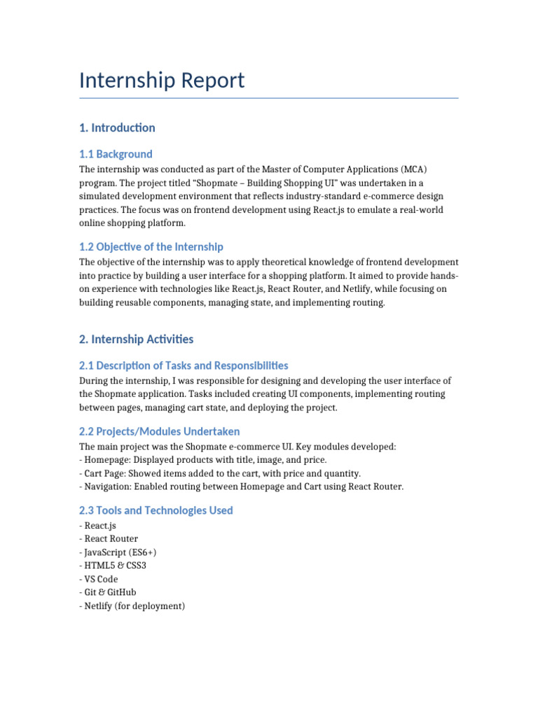 Shopmate Internship Report Formatted New | PDF | Computing | Software ...