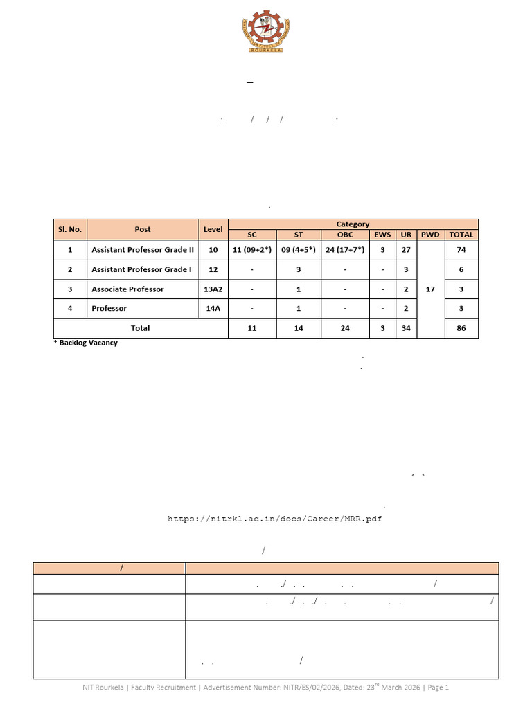 Nit Rourkela Recruitment 2026 | PDF | Computing | Artificial Intelligence