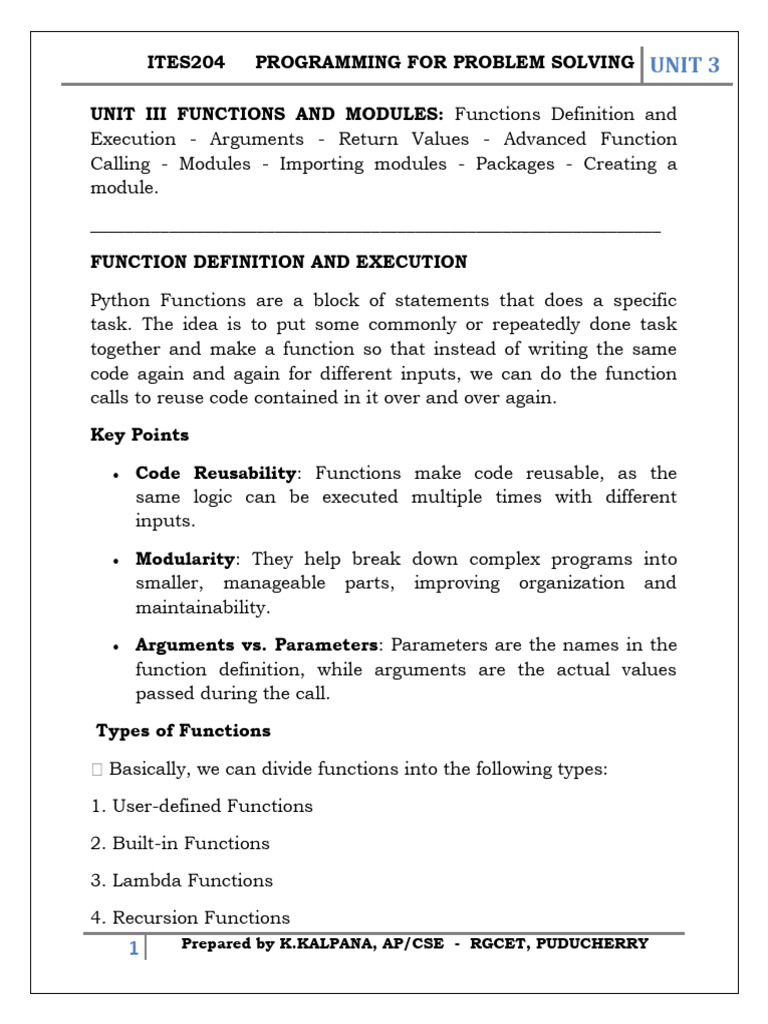 PPS Unit 3 - It | PDF | Parameter (Computer Programming) | Anonymous ...