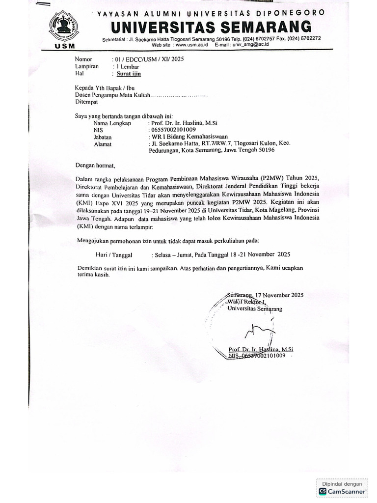 Surat Ijin Kurniawan Arief Wicaksana | PDF