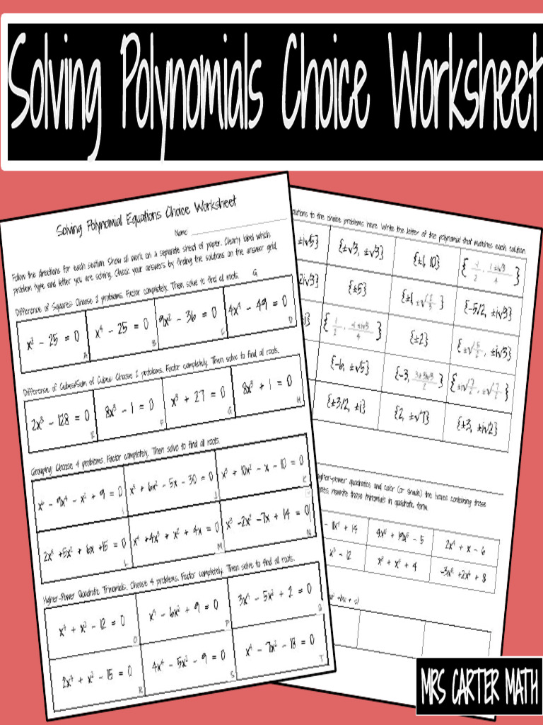 SolvingPolynomialEquationsbyFactoringWorksheet 1 | PDF