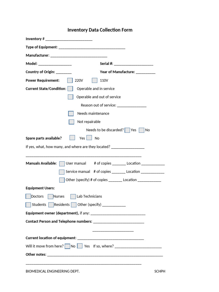 Inventory Data Collection Form | PDF