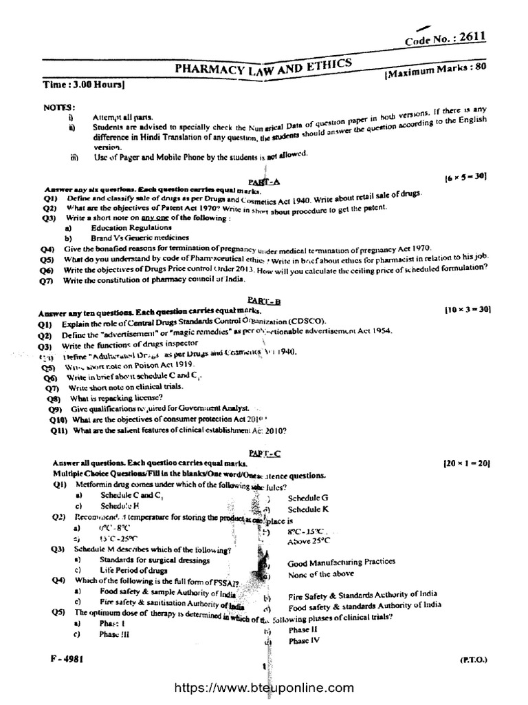 Dpharma 2 Year Pharmacy Law and Ethics 2611 Jun 2024 | PDF