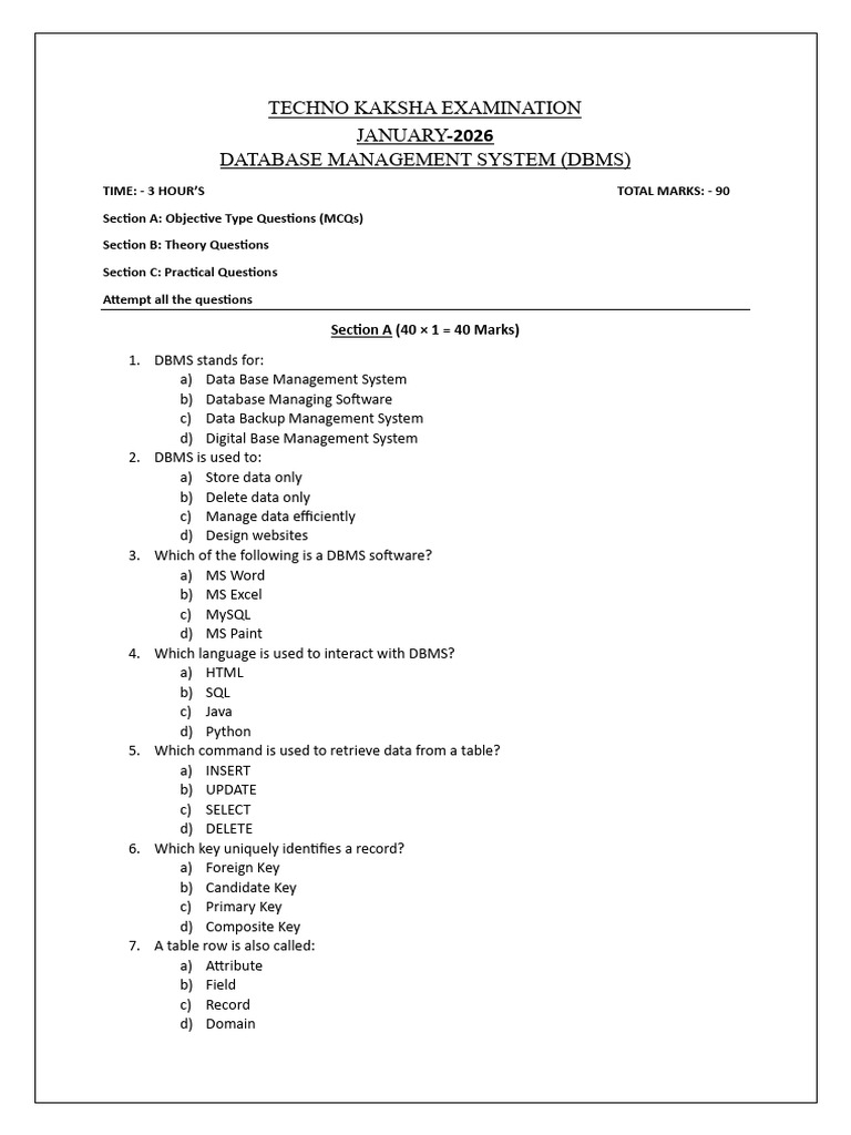 Dbms Exam Papers (2026) | PDF